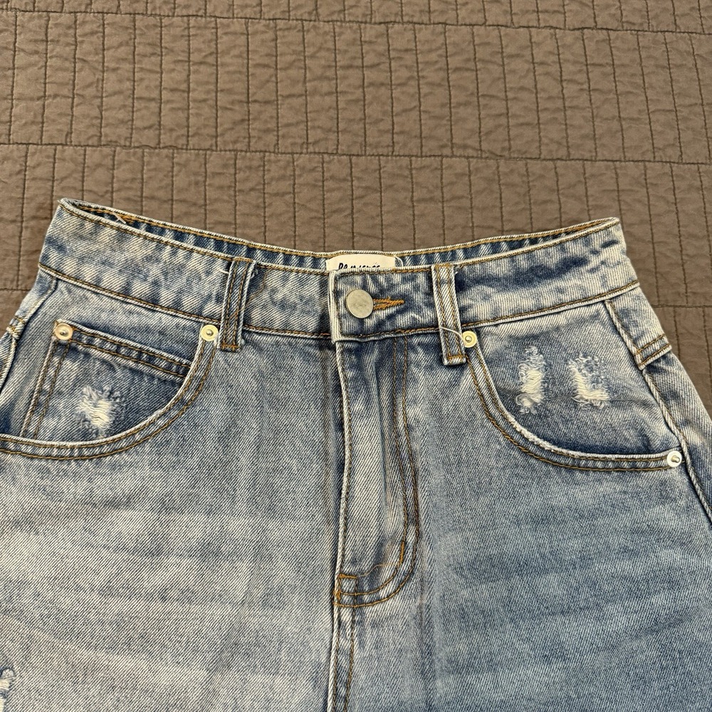 Princess Polly Denim Shorts Women 4 Blue Distressed Raw Hem Casual Summer Jorts - Picture 3 of 12